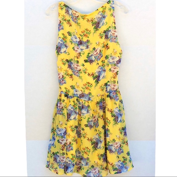 NWT TULLE Womens large Sleeveless Yellow Floral Boning Waist dress (runs small) - Picture 2 of 8